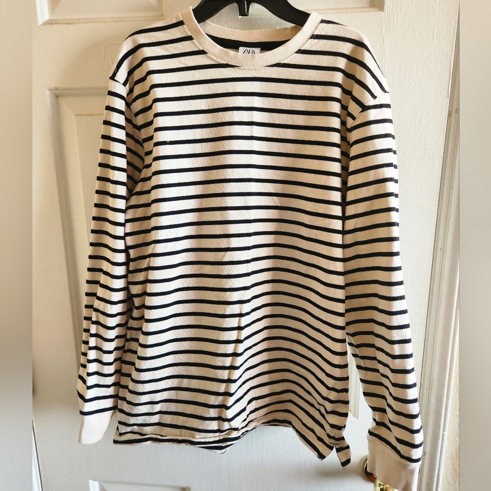 Zara Cream and Black Striped Tee